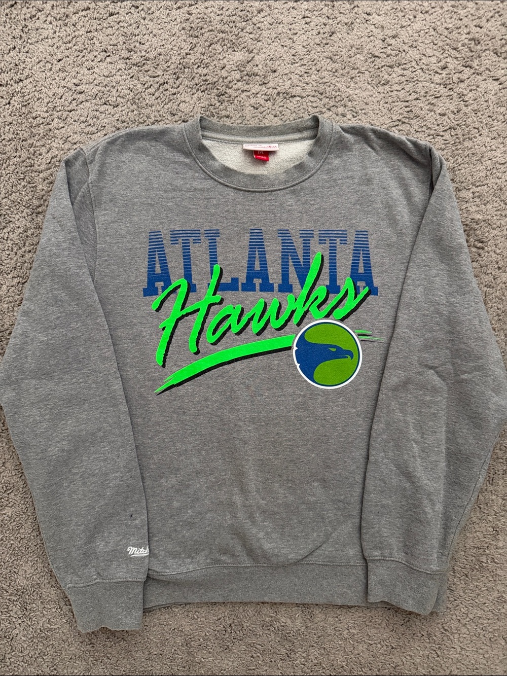 Atlanta Hawks Mitchell and Ness Crewneck Sweater - 1970s Rare Gray Medium